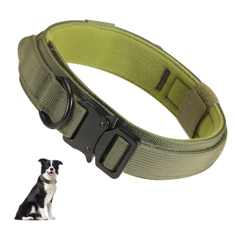 Photo 1 of Tactical Dog Collar with Handle, Heavy Duty Military Dog Collar with Heavy Metal Buckle for Training, Adjustable Tactical Collars for for Medium and Large Dogs (L, Green) L (16.5in - 20.5in) Green