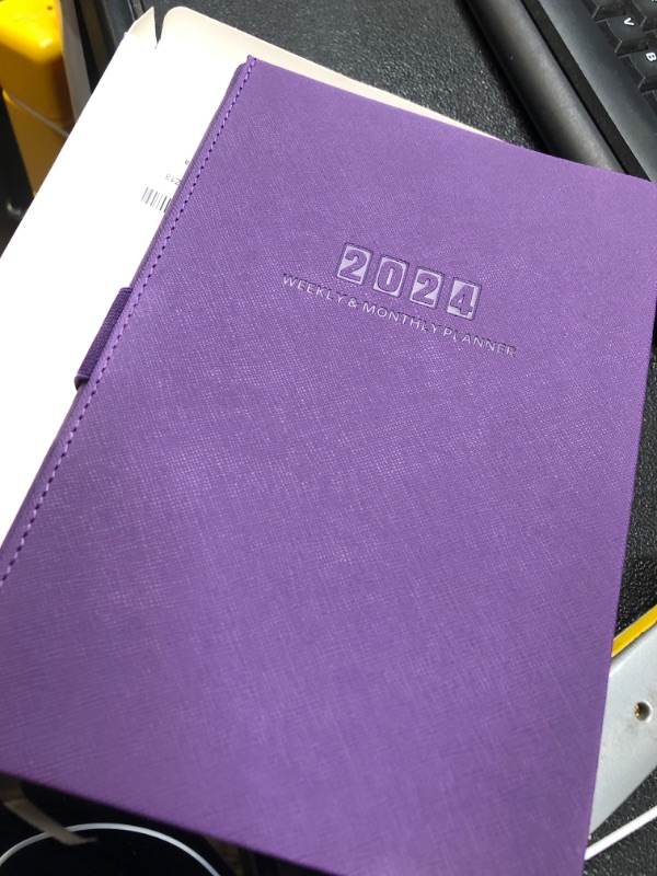 Photo 2 of 2024 Planner - 12-Months Weekly Monthly Planner 2024, January 2024 - December 2024, 5.75" x 8.25", Saffiano Leather with Thick Paper, Back Pocket with 40 Notes Pages - Purple