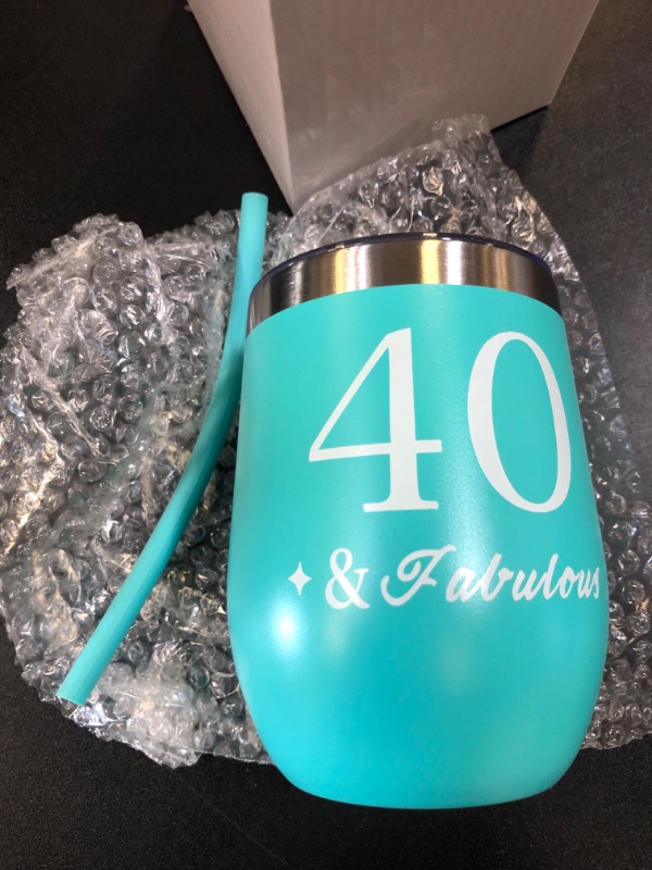 Photo 2 of 40th Birthday Gifts Women - 40th Birthday Decorations Mint Stemless Wine Tumbler-40 Year Old Party Supplies Decorations for Her - Funny 40th Birthday unique Idea (12 oz)