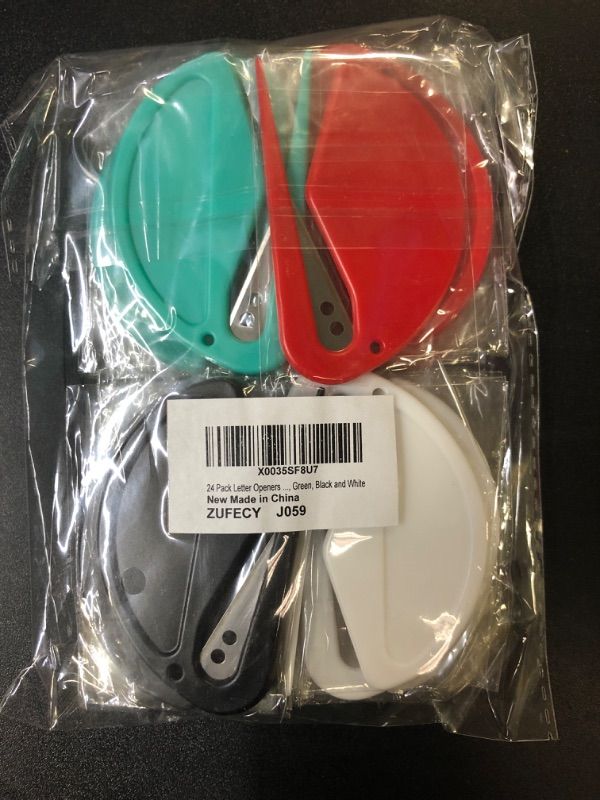 Photo 2 of 24 Pack Letter Openers Envelope Slitters, Plastic Mail Opener with Blade Paper Knife, Red, Green, Black and White