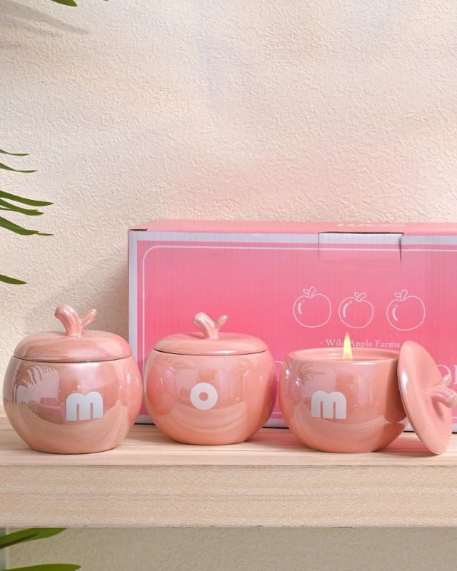 Photo 1 of Pink Apple Scented Candles, Decorative Candles for Mother’s Day Decor, Soy Wax Candles for Home Scented, Aromatherapy Candle Gift Set for Best Mom Pink and White Set of 3