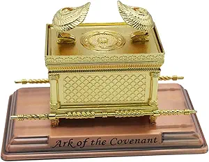 Photo 1 of Ark of The Covenant Ornament, Replica Gold Plated Religious Statue with Contents, Aaron‘s Rod/Manna/Ten Mandments Stone, 28X17X21cm Home Classical Decoration(Large)