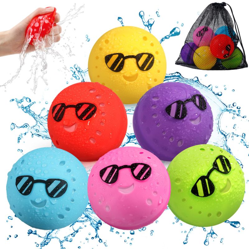 Photo 1 of Reusable Water Balloons, Silicone Water Balls with Mesh Bag, Outdoor Water Toys for Kids Ages 3-12 Summer Beach Pool Party Water Fight Games 6Pack