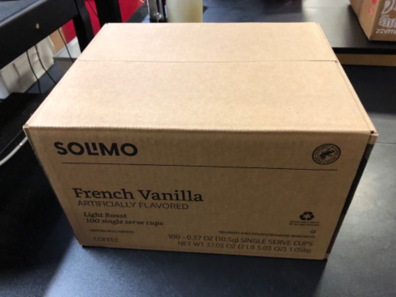 Photo 2 of Amazon Brand - 100 Ct. Solimo Light Roast Coffee Pods, French Vanilla Flavored, Compatible with Keurig 2.0 K-Cup Brewers (BB 28FEB25)