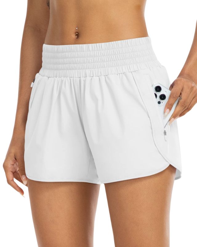 Photo 1 of Athletic Shorts for Women with Pockets High Waist Running Workout Shorts Gym Yoga White Summer Shorts Medium 1 Packs-white