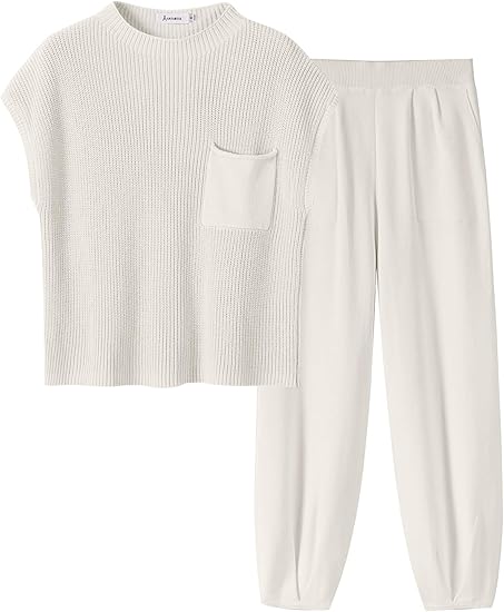 Photo 1 of ANRABESS Women's Two Piece Outfits Knit Sweater Pullover Crop Top & Pants Lounge Matching Tracksuit Sweatsuit Sets Large 
