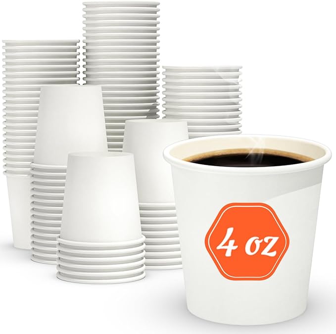 Photo 1 of 100 Count Paper Cups 4 oz, Leak-Free Food Safe 4oz Cups, Paper Coffee Cups, Hot Cups, Disposable Small Paper Cups