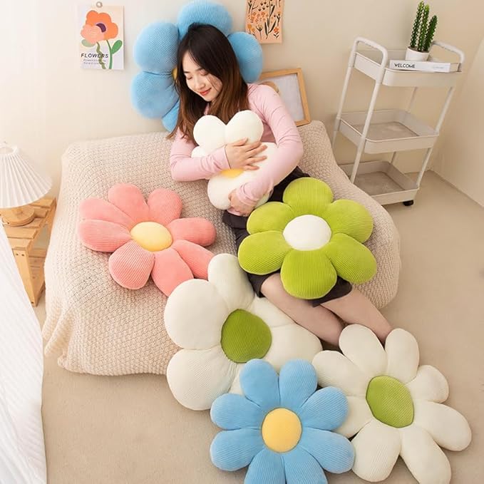 Photo 1 of 14inchs Flower Pillow,Flower Shaped Throw Pillow Butt Cushion Flower Floor Pillow,Seating Cushion,Cute Room Decor & Plush Pillow for Bedroom Sofa Chair (Green)