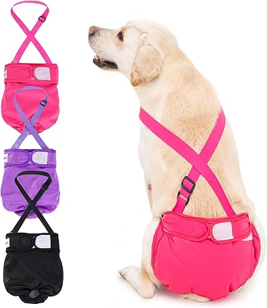 Photo 1 of 3 Pack Avont Washable Female Dog Diaper with Suspender, Reusable Girl Doggie Diapers for Small Medium Large Doggy in Heat Cycle Period Incontinence -XS
