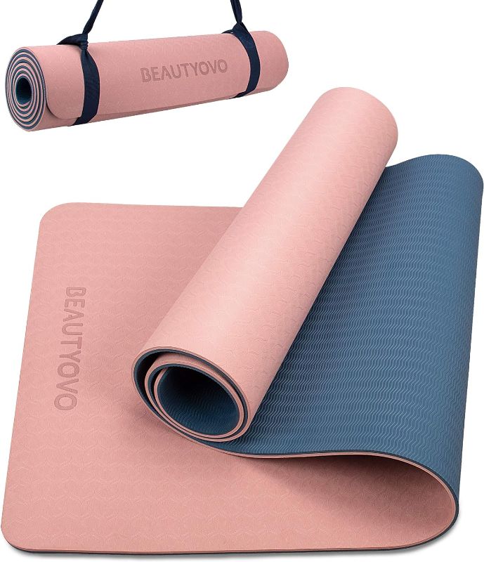 Photo 1 of BEAUTYOVO Yoga Mat with Strap, 1/3| 1/4 Inch Extra Thick Yoga Mat Double-sided Non Slip, Professional TPE| PVC Yoga Mats for Women Men, Workout Mat for Yoga, Pilates and Floor Exercises