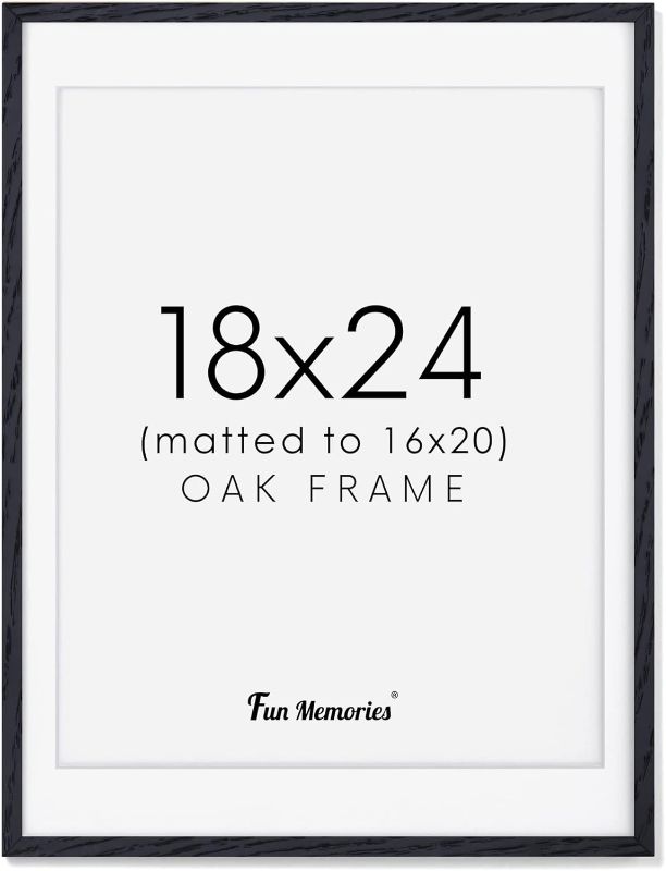 Photo 1 of 18x24 Black Picture Frame, Solid Oak Wood Frame 18"x24" Set of 1, 18 x 24 Black Poster Frame, Large 18x24 Frame with Real Glass, Matted to 16x20, 18x24 Art Frame for Wall