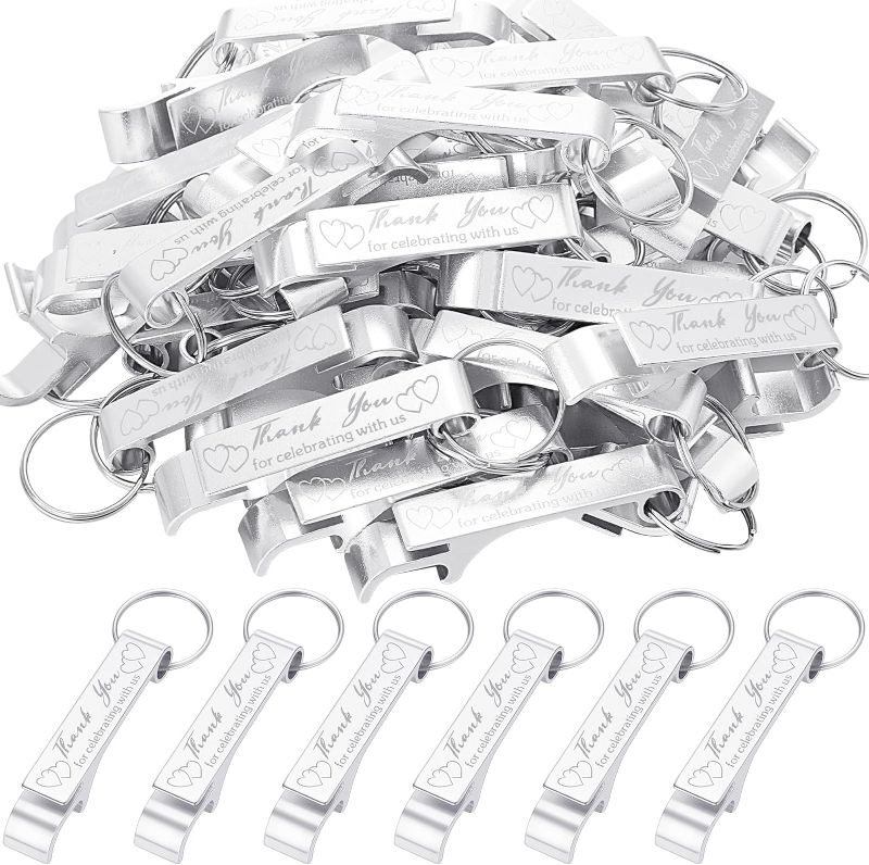 Photo 1 of 100 Pcs Bottle Opener Keychain Bulk Thank You Wedding Favors for Guests Aluminum Wine Beer Opener Engraved Wedding Guest Gifts for Birthday Baby Shower Souvenirs (Silver)
