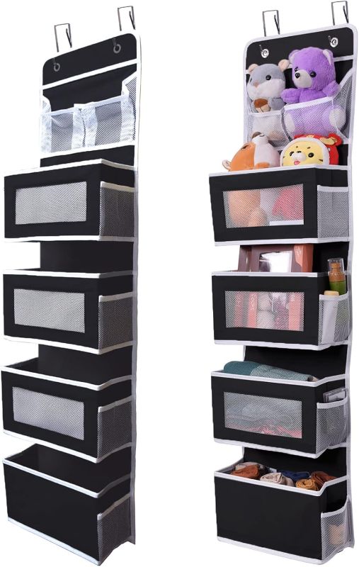 Photo 1 of 1 Pack Hanging Closet Organizer 5-Shelf Over The Door Shoe Organizer Wall Mount Storage Bag Containers 49.2 * 13 * 5.5 Inches Large Capacity Collapsible Shelves Drawers (Black)
