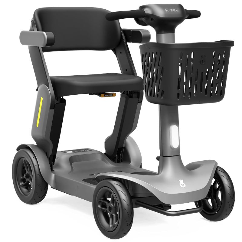 Photo 1 of Foldable Mobility Scooter - Electric Scooter with Seat for Adults - Wheelchair Alternative - 25 Miles on 1 Charge, Enhanced Safety, Lightweight for Travel, LED, Basket, Charger Included Grey