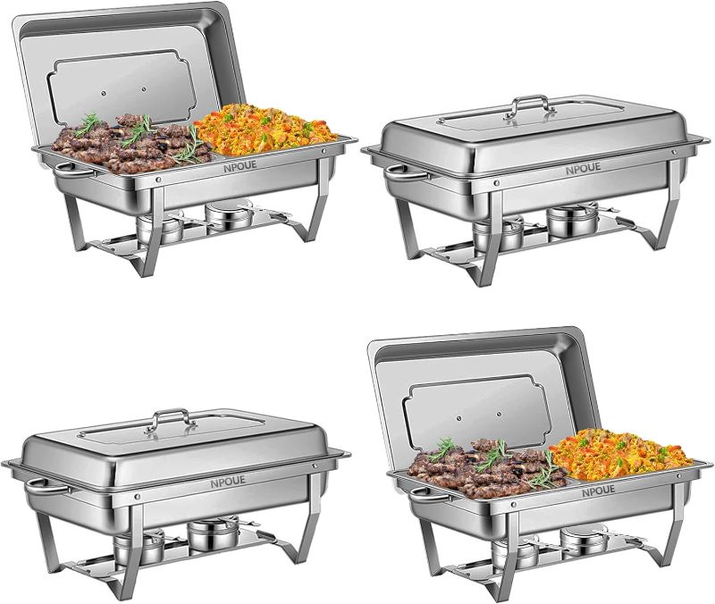 Photo 1 of Chafing Dish Buffet Set 8 QT Stainless Steel,Buffet Servers and Warmers Chaffing Servers with Covers Folding Stand Food Warmer for Parties Buffets
