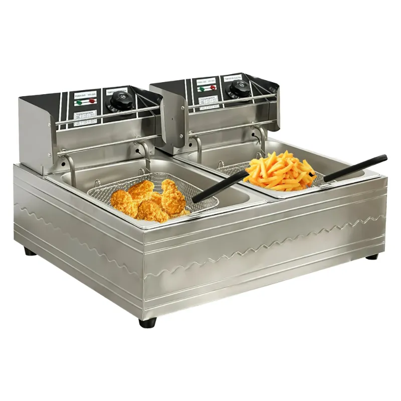 Photo 1 of 1600W Electric Deep Fryer Countertop Deep Fryer Dual Detachable Tanks 2x6L Stainless Steel Commercial Deep Fryer
