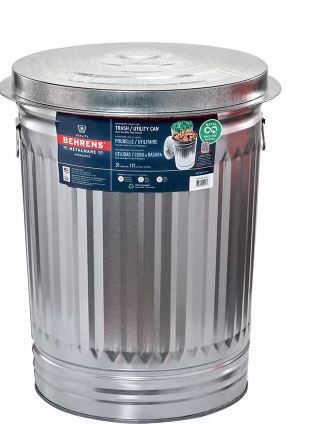 Photo 1 of Behrens
31 Gal. Galvanized Steel Round Metal Household Trash Can with Lid