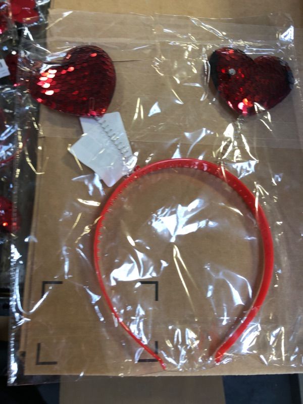 Photo 2 of Beaupretty Heart Headband Bopper Red Love Heart Hair Hoop Sequin Hair Band for Holiday Festival Party