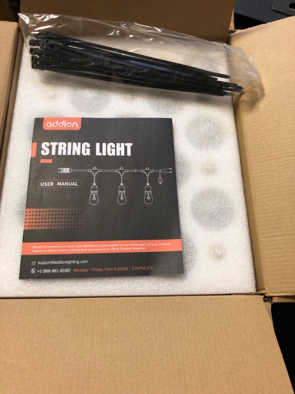 Photo 2 of addlon 48 FT Outdoor String Lights Commercial Grade Weatherproof Strand, 29 Edison Vintage Bulbs, 24 Hanging Sockets 5 Spare Bulbs, ETL Listed Decorative Christmas Lights for Patio Garden 48FT(24 Sockets) Black