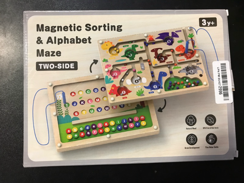 Photo 2 of 2 in 1 Magnetic Color and Number Maze Double-Sided ABC Alphabet Puzzles Board Magnet Dinosaur Counting Maze Preschool Learning Montessori Education 3 4 5 Years Toys
