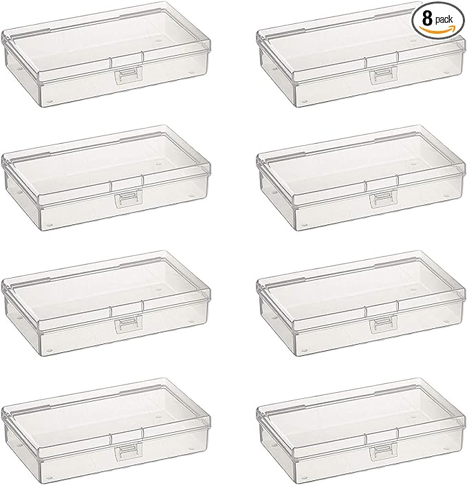 Photo 1 of 8 Pieces Rectangular Empty Mini Clear Plastic Organizer Storage Box Containers with Hinged Lids for Small Items and Other Craft Project