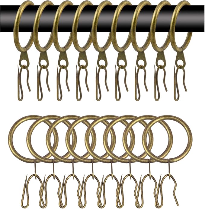 Photo 1 of 40 Pcs Metal Curtain Drapery Rings Curtain Rod Rings and 40 Pcs Metal Curtain Drapery Hooks Drapery Pins, 30 mm Internal Diameter Decorative Curtain Hanging Rings for Curtain & Rods (Green Bronze)