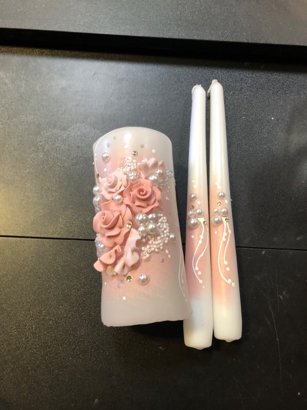 Photo 1 of 3 candle set with flower decorations