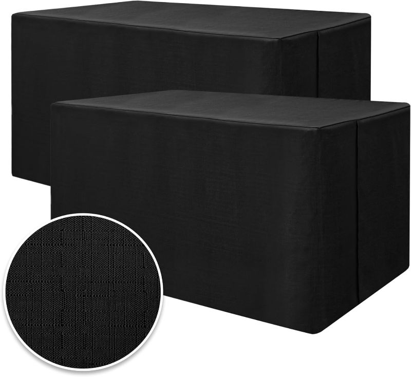 Photo 1 of 2 Pack Fitted Table Covers Rectangle - 72 x 30 Inch - Black Linen Textured Tablecloths for 6 Foot Tables, Fabric Table Clothes for Folding Table, Craft Show, Trade Show, Parties, Banquet
