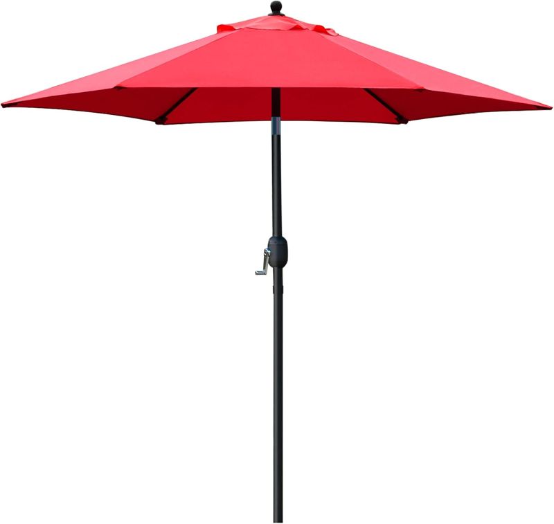 Photo 1 of 7.5' Patio Umbrella Outdoor Table Market Umbrella with Push Button Tilt/Crank, 6 Ribs (Red)