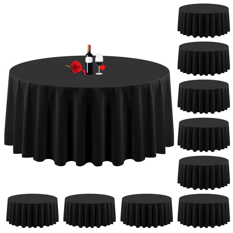 Photo 1 of 1 Pack Round Table Cloth Black Round Tablecloth 120 Inch Round Tablecloth Washable Polyester Fabric Bulk Linen Tablecloths Round Table Cover Table Cloths for Parties Wedding Banquet Buffet Dinning Black 120 In