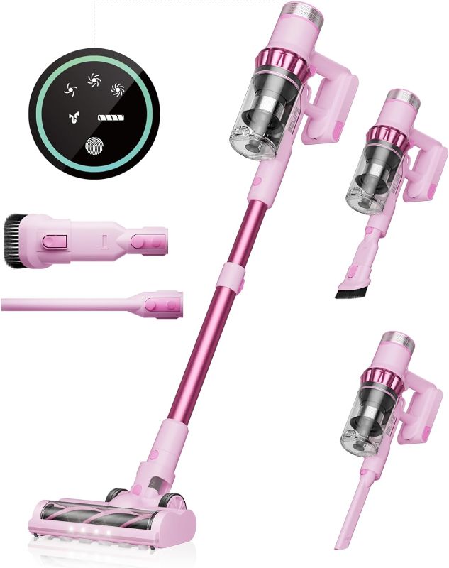 Photo 1 of Belife Cordless Vacuum Cleaner, 38Kpa 450W Stick Vacuum Cleaners for Home Carpet Hardwood Floor, Wireless Household Vaccum for Pet Hair with Led Touch Display, Up to 45mins Runtime (Pink)
