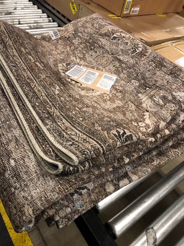 Photo 1 of  Brown Washable Living Room Bedroom Rug Indoor Carpet Tribal Distressed Rug Retro Accent Throw Rug t 8'-6" x 11'-6" Area Rug Fog / Wheat 8'-6" x 11'-6"