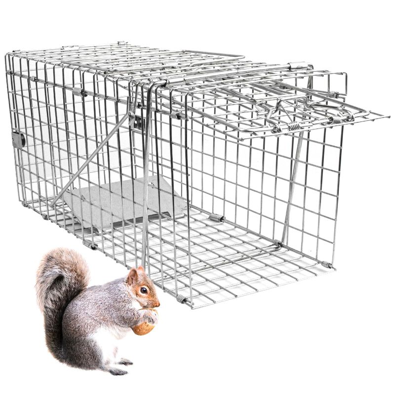 Photo 1 of 17.3" Heavy Duty Squirrel Trap, Folding Live Small Animal Cage Trap, Humane Cat Traps for Stray Cats, Rabbits, Raccoons, Skunks, Possums and More Rodents, Catch and Release. EP-SSL4420 Classic