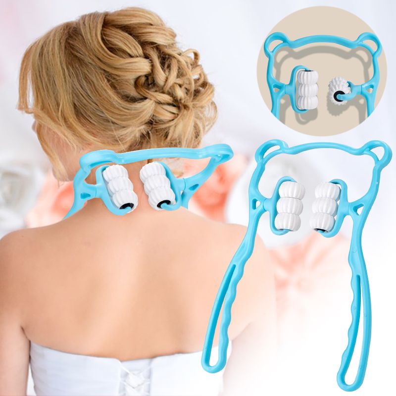 Photo 1 of   6-Wheel Multifunctional Manual Cervical Massager Neck Clamp Neck Roller Neck Clamp Shoulder Neck Massager Blue
