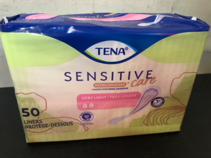 Photo 1 of 50pcs--TENA Sensitive Care Extra Coverage Female Incontinent Pad Very Light Long 9" L 54291, 50 Ct