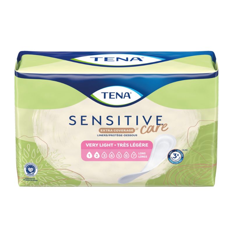 Photo 1 of 50pcs--TENA Sensitive Care Extra Coverage Female Incontinent Pad Very Light Long 9" L 54291, 50 Ct