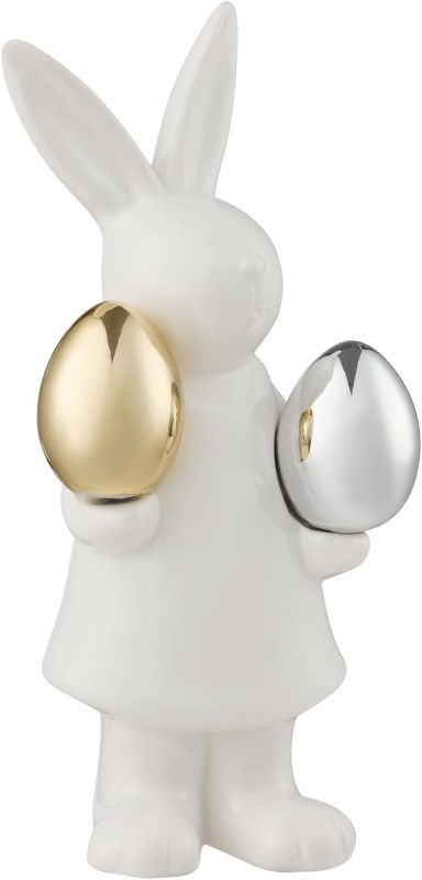 Photo 1 of Ceramic Easter Egg Rabbit Ornaments Exquisite Ceramic Sculptures Spring Garden Tabletop Decorations Easter Parties and Gifts Set Off a Festive Atmosphere (Large Gold and Silver Eggs)
