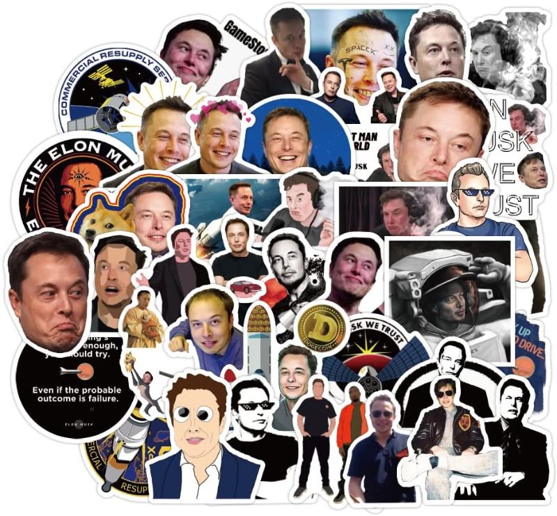 Photo 1 of 100pcs Elon Musk Stickers Pack for Water Bottles?Funny Musk Decals for Teens?Vinyl Waterproof Sticker for Laptop?Phone?Hard Hat?Skateboard?Scrapbooking?Gifts for Kids/Adults
 