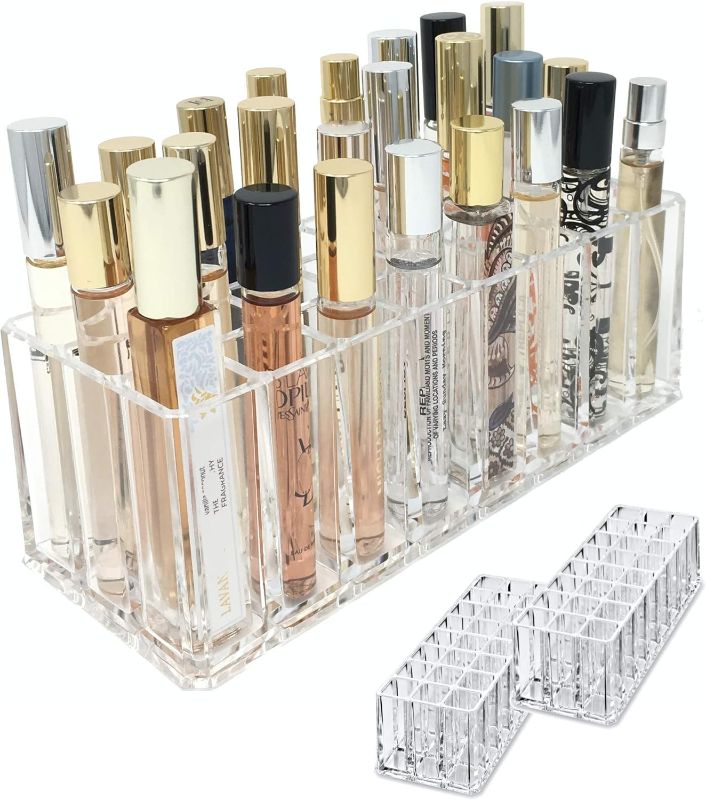 Photo 1 of  Acrylic Rollerball Perfume Organizer Beauty Scent Holder 24 Space Organization Refillable Container Tall Scented Oil Storage Display Case 