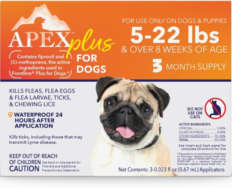 Photo 1 of                                  Apex Plus Flea and Tick Prevention for Dogs | Small (5-22 Lbs) | 6-Month Supply | Dog Flea and Tick Treatment | 24-Hour Activation, Waterproof, 30-Day three count 
                                       