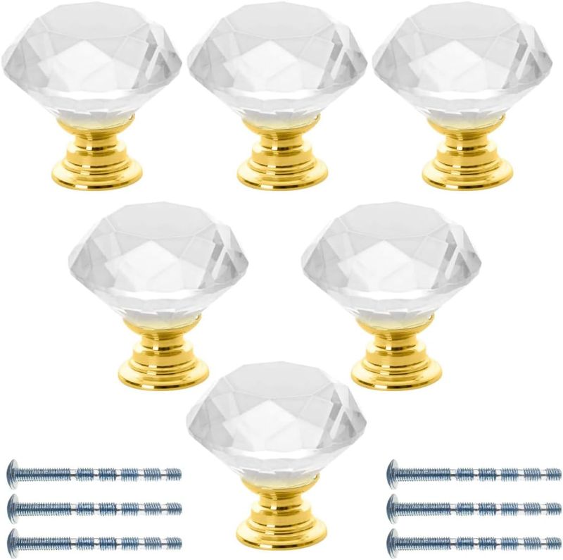 Photo 1 of  Crystal Glass Cabinet Knobs 30mm Diamond Shape Drawer Kitchen Cabinets Dresser Cupboard Wardrobe Pulls Handles (Clear-Golden, 30mm) 