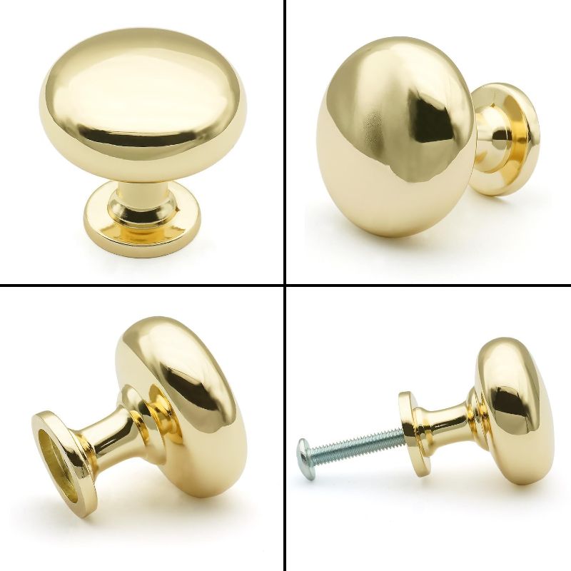 Photo 1 of  Polished Brass Cabinet Knobs Shiny Polished Gold Round Drawer Knobs Solid Zinc Alloy Dresser Kitchen Cupboard Bathroom Furniture Hardware 