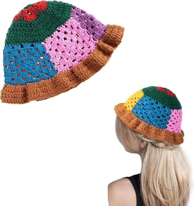 Photo 1 of  REFER TO LIVE PHOTO FOR CORRECT COLOR WAY Women Crochet Bucket Hat Knitted Color Matching Fishing Hats Wide Brim Sun Cap
 