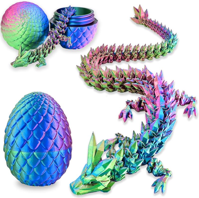 Photo 1 of 3D Printed Dragon with 3D Printed Dragon Eggs, Rainbow Articulated 3D Dragon Toys, 3D Dragon Eggs with Dragon Inside, Crystal Dragon Red Green Blue
 