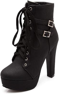 Photo 1 of 38 High Heel Boots for Women,Womens Platform Boot Heels Sexy Round Toe Lace UP High Heels Mid Calf Boots
 