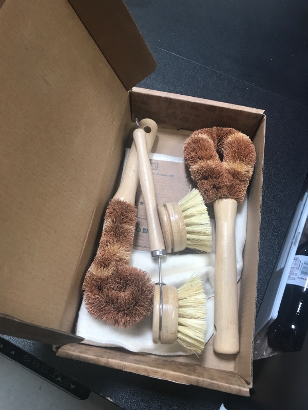 Photo 2 of  Wooden Dish Brush Natural,Bamboo Brush Kitchen Set Dish Cleaning Brush Pot Brush & Bottle Cleaner Beech Wood & Natural Bristles Bamboo Scrub Brush for Dishes Plastic Free 