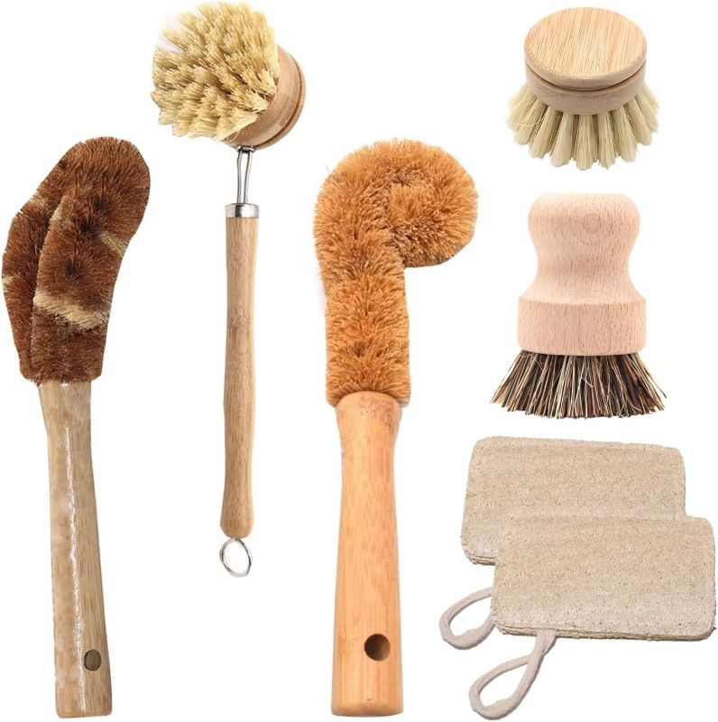 Photo 1 of  Wooden Dish Brush Natural,Bamboo Brush Kitchen Set Dish Cleaning Brush Pot Brush & Bottle Cleaner Beech Wood & Natural Bristles Bamboo Scrub Brush for Dishes Plastic Free 