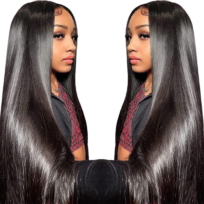 Photo 1 of  13X6 Lace Front Wigs Human Hair Pre Plucked With Baby Hair 30 Inch Straight Lace Front Wigs Human Hair 180 Density Glueless Transparent HD Lace Frontal Wigs Human Hair for Women Natural Black Color
