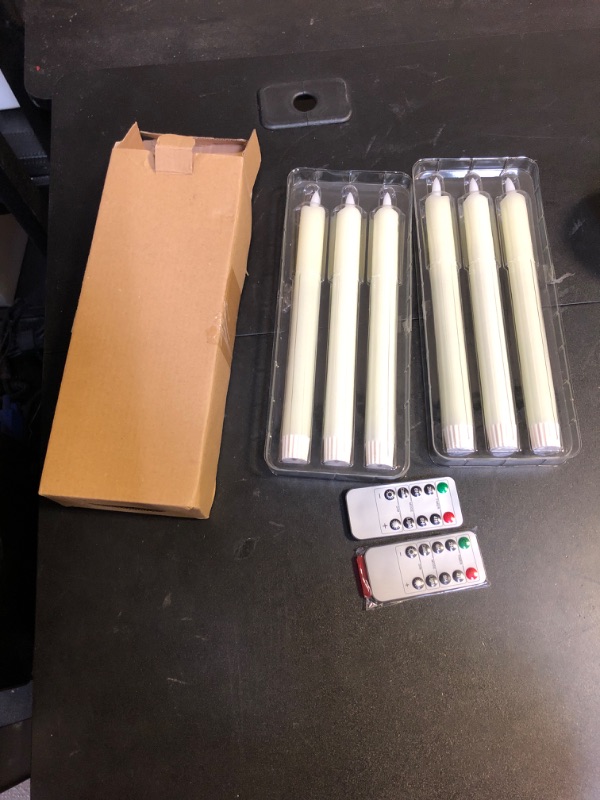 Photo 1 of Homemory 6 Pcs Flameless Taper Candles with Remote Timer and Dimmer, LED Candle Sticks with Flickering Light, Ivory Battery Operated Window Candles, 9.6 Inches for Valentine Wedding Indoor Decoration B-Ivory Wave