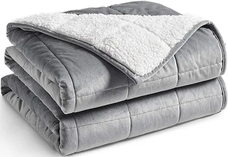 Photo 1 of  Sherpa Weighted Blanket (Light Grey, 60''x80'' 20lbs) Ultra Fuzzy & Cosy Sherpa Weighted Blanket Throw, Cosy & Relaxing Blanket, Home Decor Piece